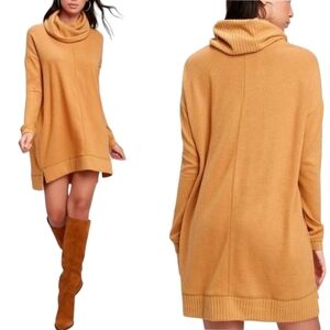 Lulus Autumn Daze Camel Cowl Neck Long Sleeve Sweater Dress Size Small